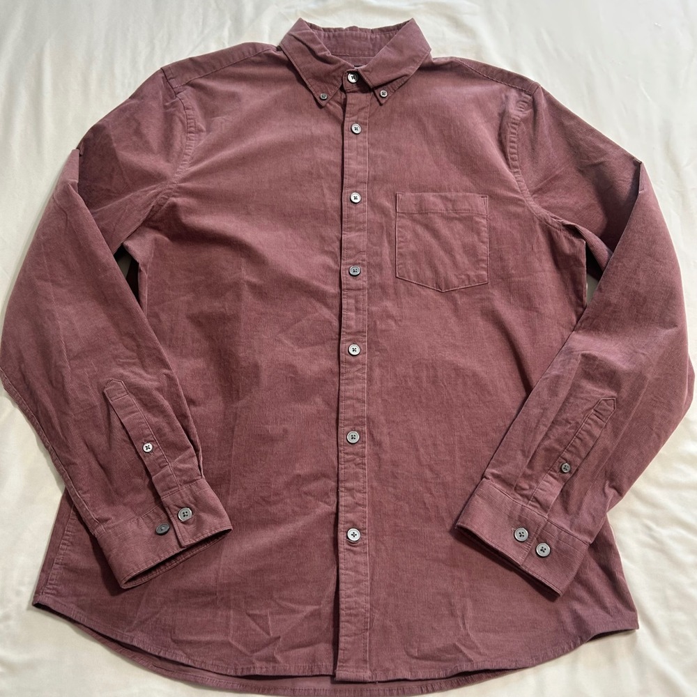 Express Mens Fine Wale Corduroy Button Down Shirt Burgundy Mauve Size M